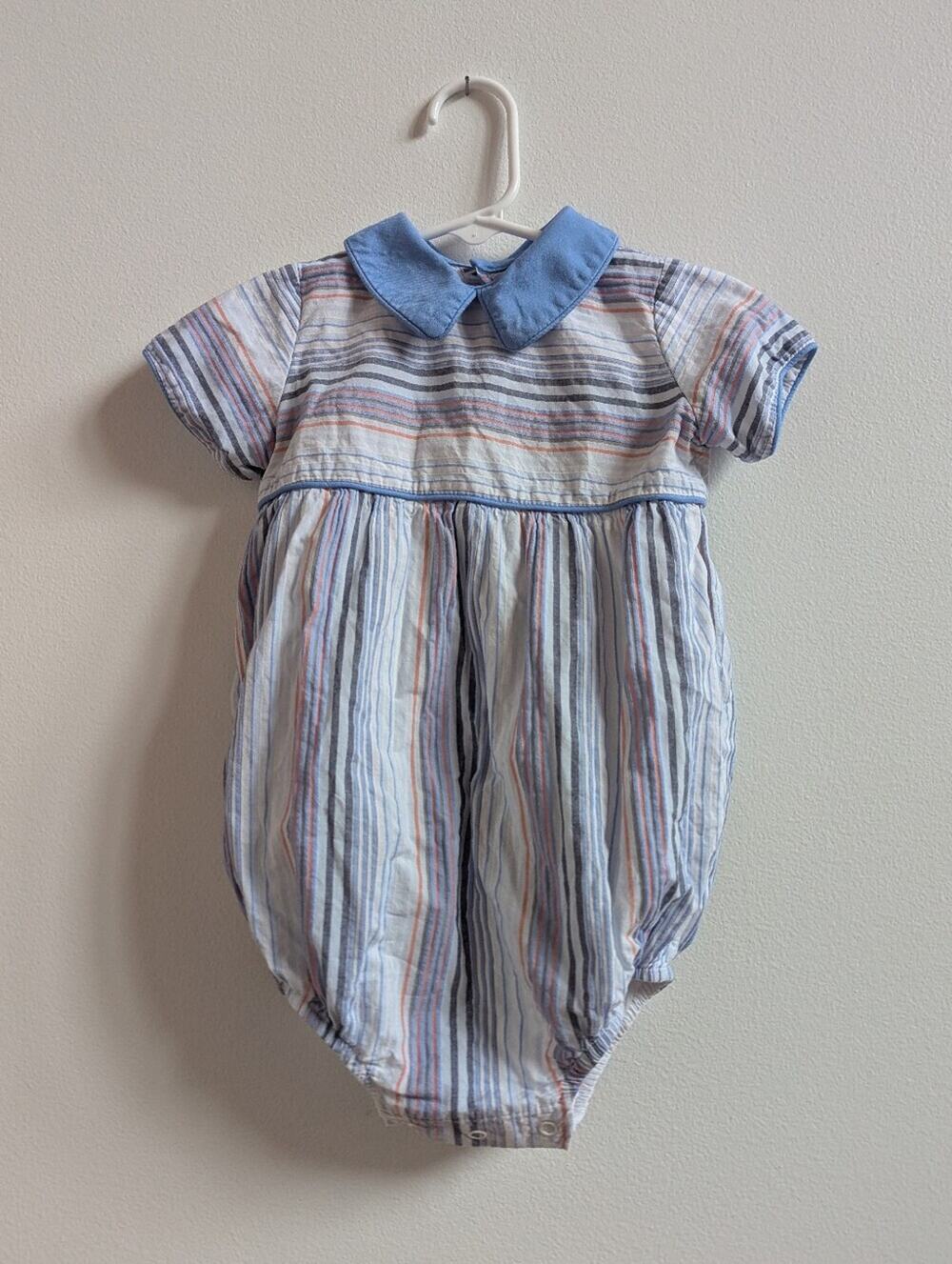 Dondolo Bubble 18m Romper Boys Blue Stripe Collared Preppy Boutique